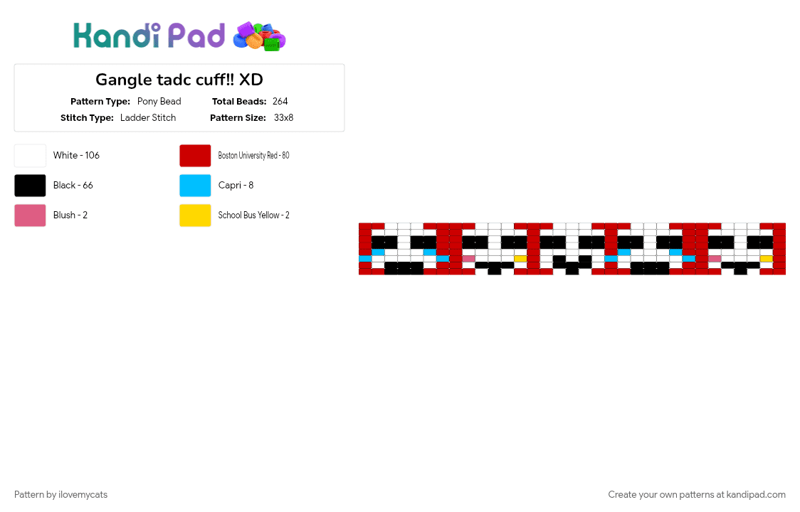 Gangle tadc cuff!! XD - Pony Bead Pattern by ilovemycats on Kandi Pad - abstragedy, anime, character, cotdviolins, gangle, red, tadc, the amazing digital circus, tv show, white