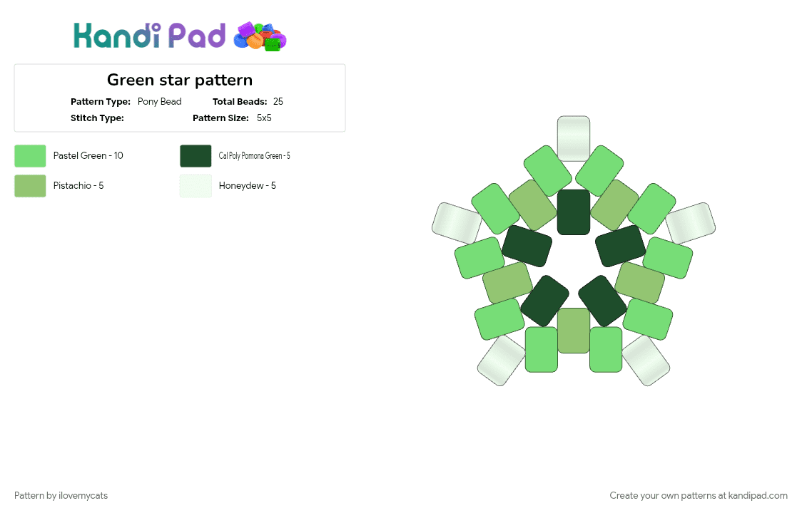 Green star pattern - Pony Bead Pattern by ilovemycats on Kandi Pad - green, small star, teal