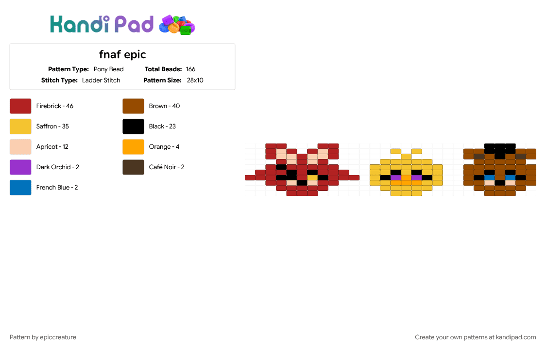 fnaf epic - Pony Bead Pattern by epiccreature on Kandi Pad - red, yellow
