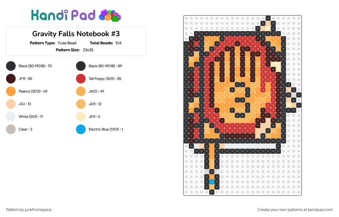 Gravity Falls Notebook #3 - Fuse Bead Pattern by junkfromspace on Kandi Pad - book, brown, gravity falls, orange, red, show