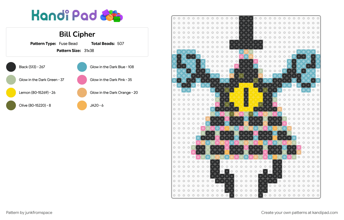 Bill Cipher - Fuse Bead Pattern by junkfromspace on Kandi Pad - beige, bill cipher, black, gravity falls, horror, light blue