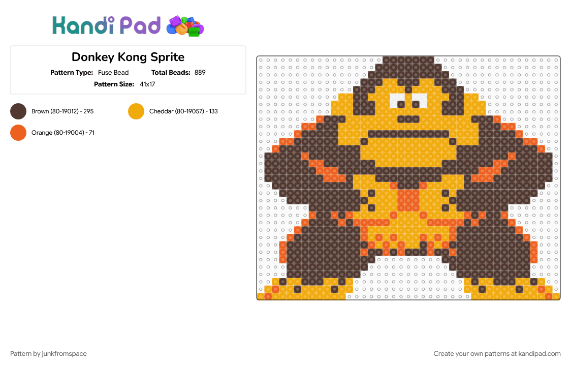 Donkey Kong Sprite - Fuse Bead Pattern by junkfromspace on Kandi Pad - brown, character, gaming, mario, nintendo, orange, video game