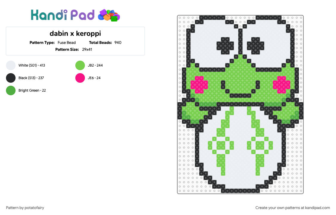 dabin x keroppi - Fuse Bead Pattern by potatofairy on Kandi Pad - green, white
