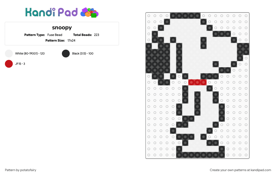 snoopy - Fuse Bead Pattern by potatofairy on Kandi Pad - white