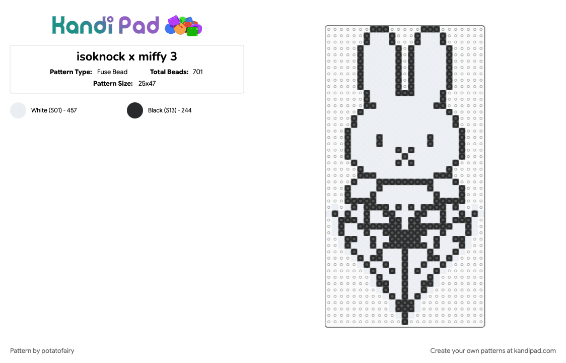 isoknock x miffy 3 - Fuse Bead Pattern by potatofairy on Kandi Pad - black, white