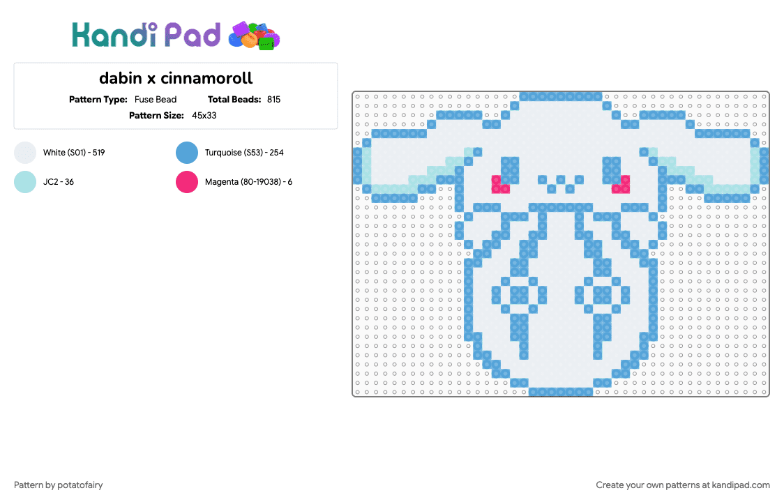 dabin x cinnamoroll - Fuse Bead Pattern by potatofairy on Kandi Pad - cinnamoroll, dabin, dj, edm, light blue, sanrio, white