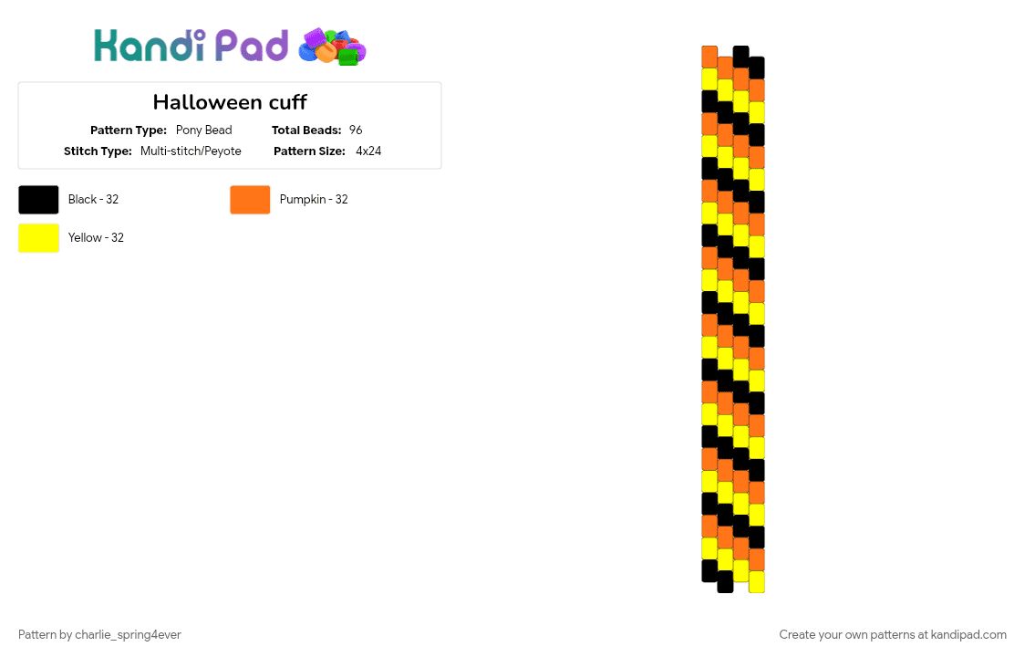 Halloween cuff - Pony Bead Pattern by charlie_spring4ever on Kandi Pad - cuff, halloween, orange, yellow