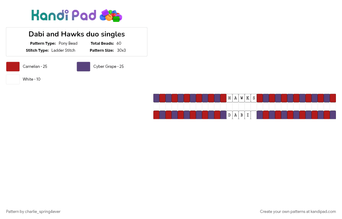 Dabi and Hawks duo singles - Pony Bead Pattern by charlie_spring4ever on Kandi Pad - dabi, hawks, mha, purple, red
