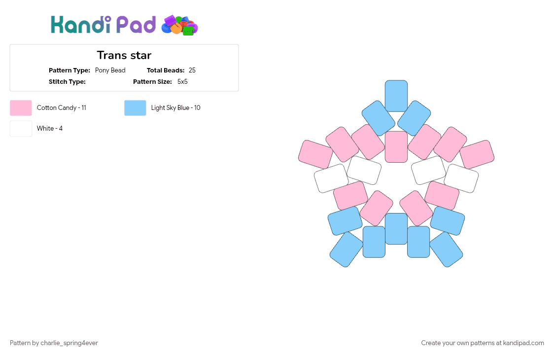 Trans star - Pony Bead Pattern by charlie_spring4ever on Kandi Pad - light blue, pink