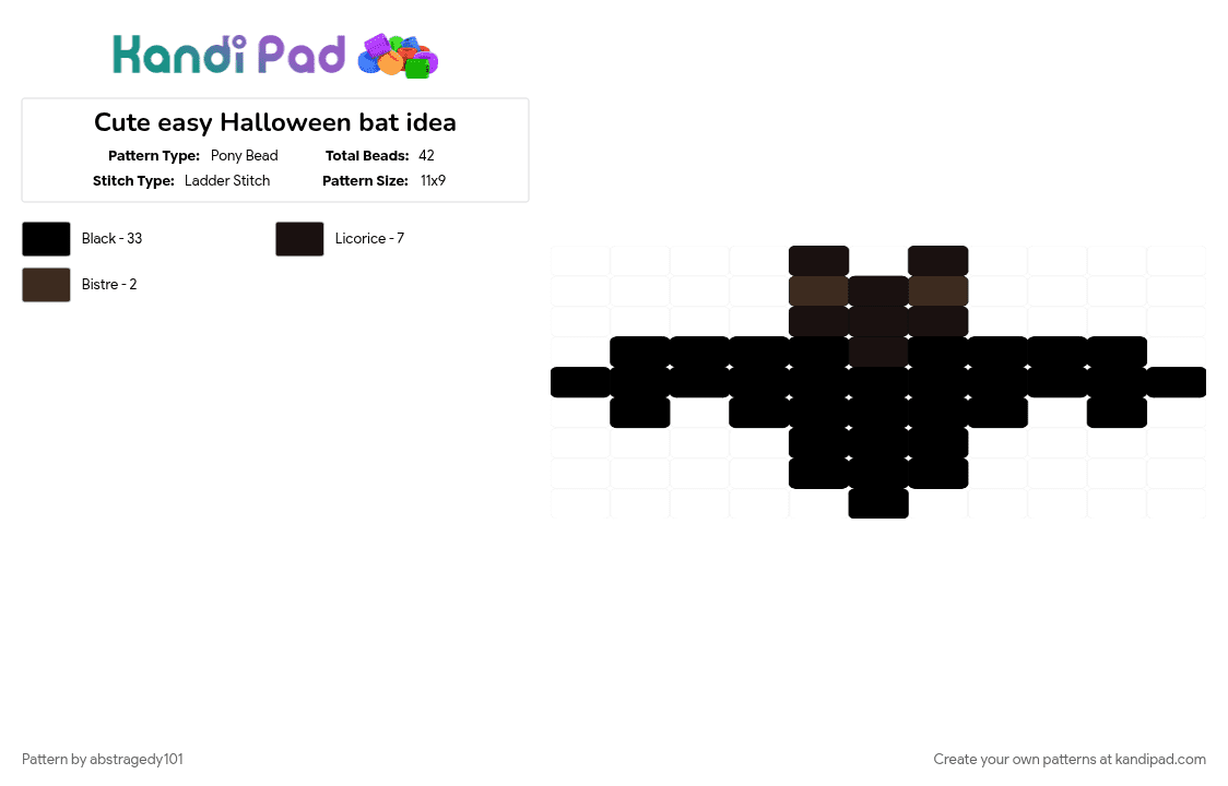 Cute easy Halloween bat idea - Pony Bead Pattern by abstragedy101 on Kandi Pad - animal, black, cute, easy, halloween, ladder stitch, small