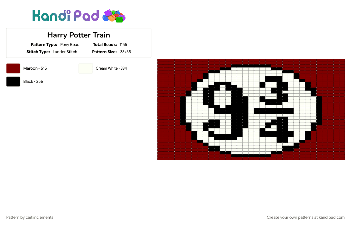Harry Potter Train - Pony Bead Pattern by caitlinclements on Kandi Pad - brown, harry potter, white