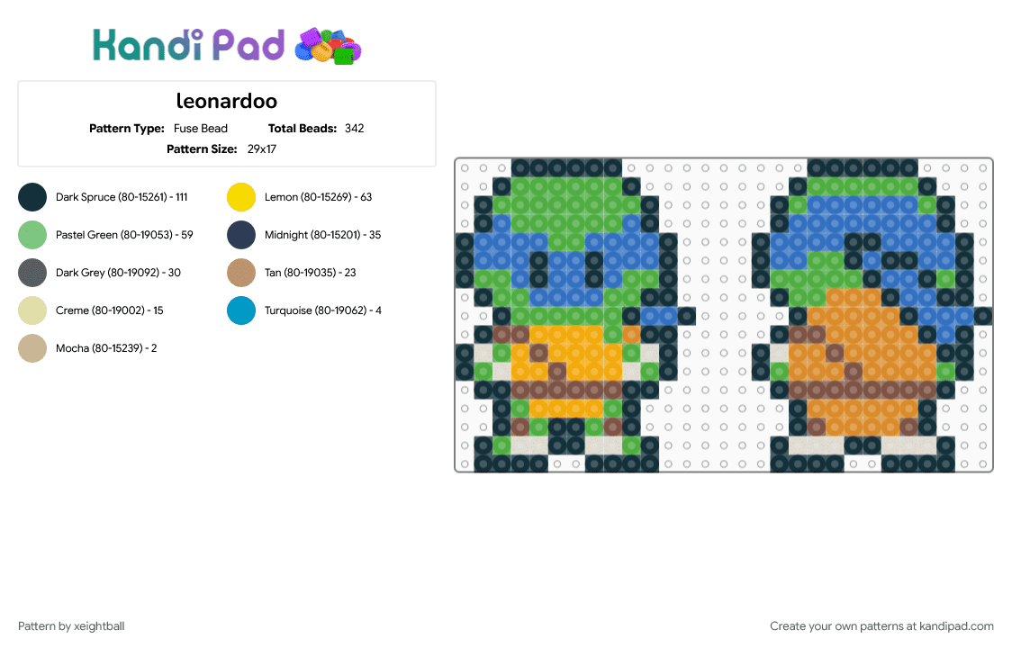 leonardoo - Fuse Bead Pattern by xeightball on Kandi Pad - blue, green, orange