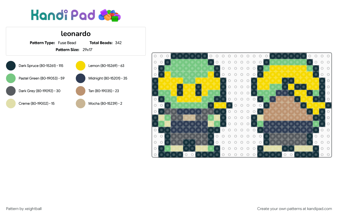 leonardo - Fuse Bead Pattern by xeightball on Kandi Pad - teal, yellow