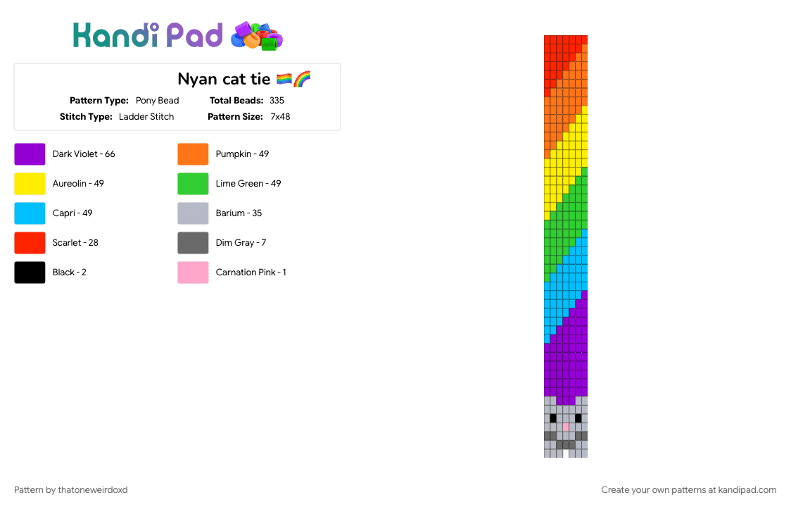Nyan cat tie 🏳️‍🌈🌈 - Pony Bead Pattern by thatoneweirdoxd on Kandi Pad - colorful, light blue, yellow