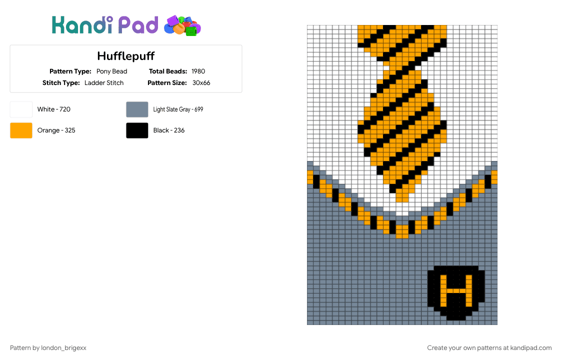Hufflepuff - Pony Bead Pattern by london_brigexx on Kandi Pad - gray, orange