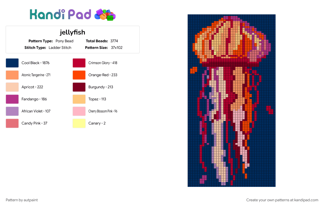 jellyfish - Pony Bead Pattern by autpaint on Kandi Pad - blue, red