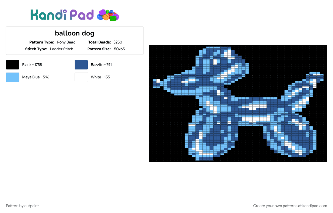 balloon dog - Pony Bead Pattern by autpaint on Kandi Pad - black, blue, light blue