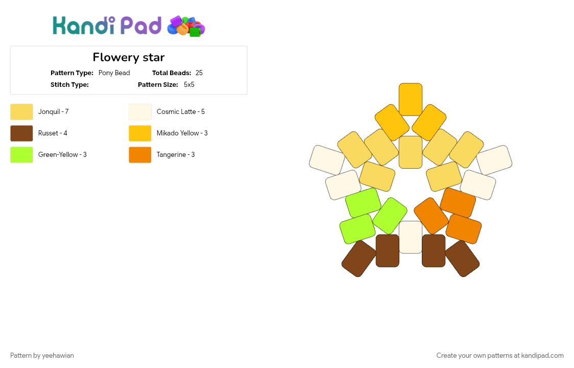 Flowery star - Pony Bead Pattern by yeehawian on Kandi Pad - deltarune, deltarune chapter 5, flowery, flowery deltarune, yellow