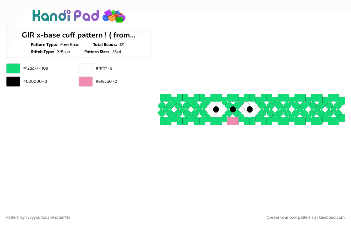 GIR x-base cuff pattern ! ( from invader zim - Pony Bead Pattern by livvyyourlocalskzstan143 on Kandi Pad - teal