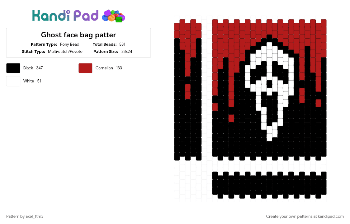 Ghost face bag pattern - Pony Bead Pattern by axel_ftm3 on Kandi Pad - black, red, white