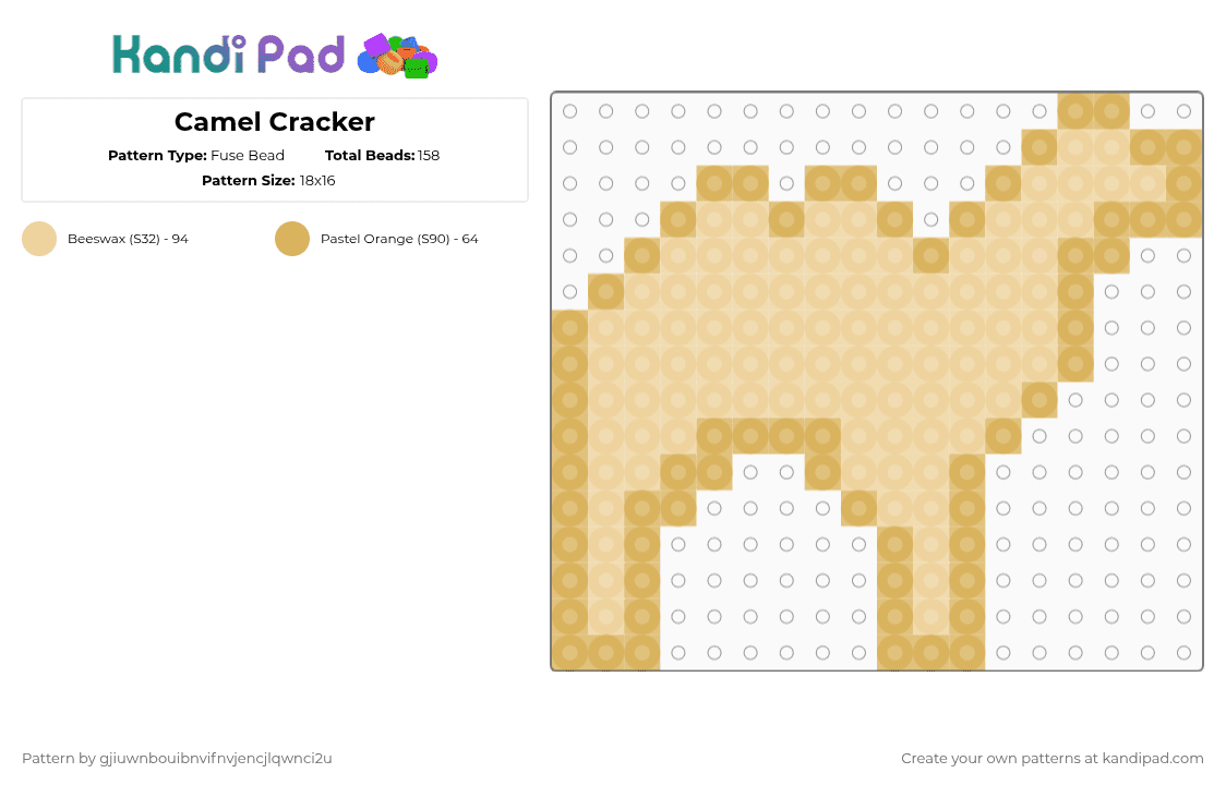 Camel Cracker - Fuse Bead Pattern by gjiuwnbouibnvifnvjencjlqwnci2u on Kandi Pad - orange,beige,cracker,animal cracker,animal,camel