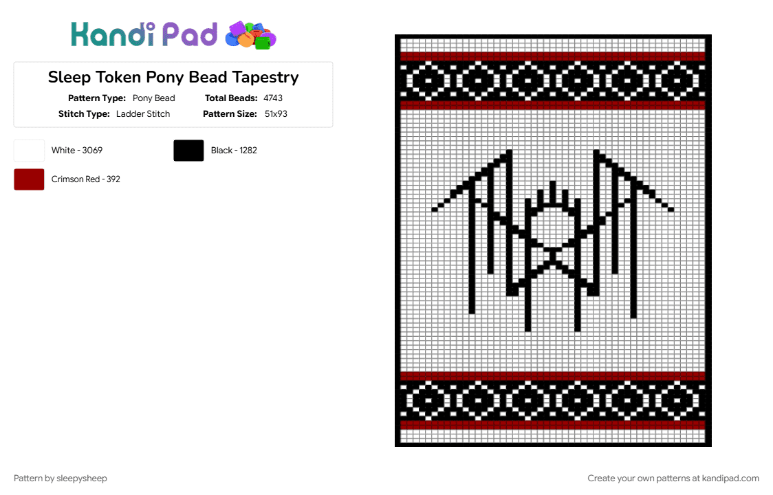 Sleep Token Pony Bead Tapestry - Pony Bead Pattern by sleepysheep on Kandi Pad - pony beads, sleep token, tapestry, white