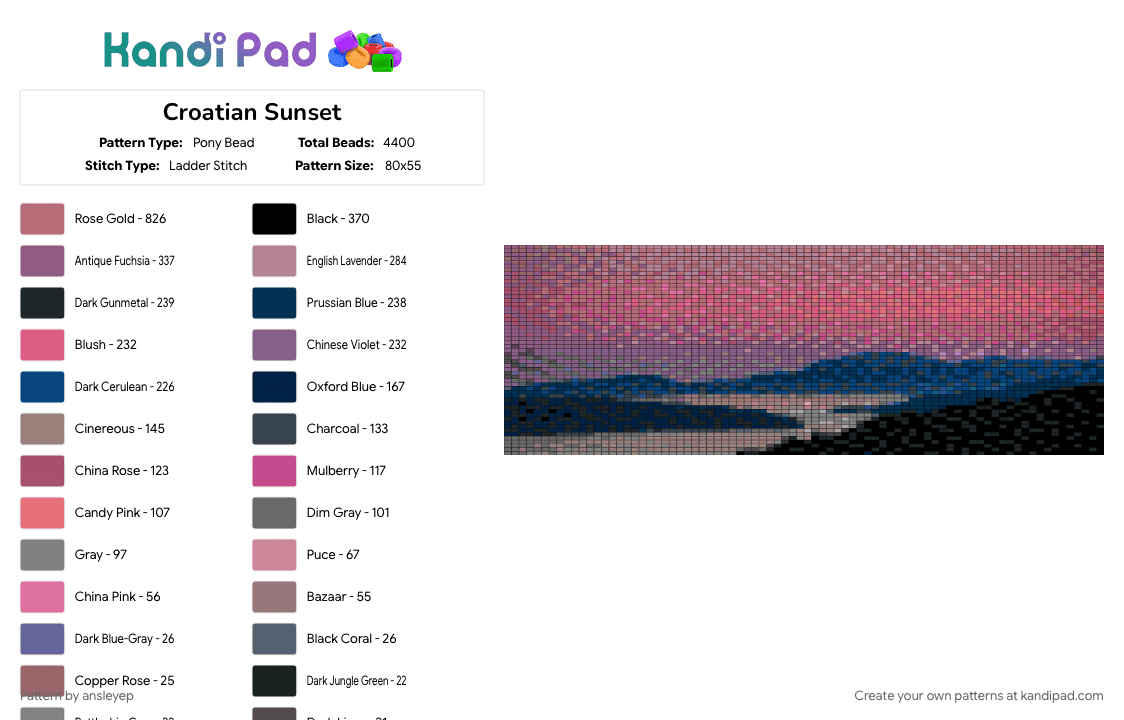 Croatian Sunset - Pony Bead Pattern by ansleyep on Kandi Pad - blue, gray, pink, red