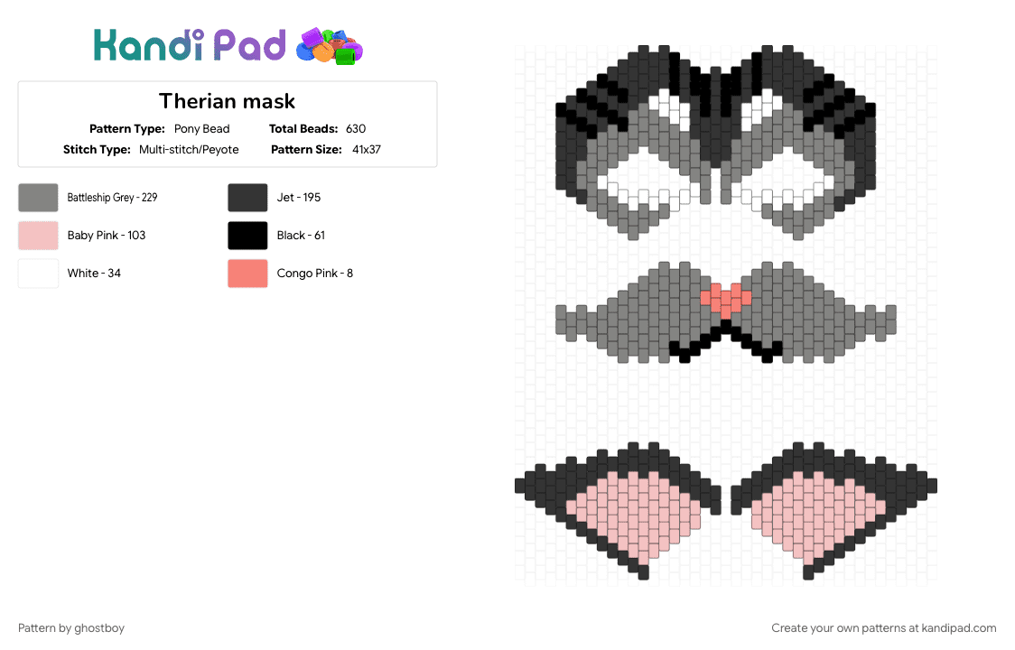 Therian mask - Pony Bead Pattern by ghostboy on Kandi Pad - gray