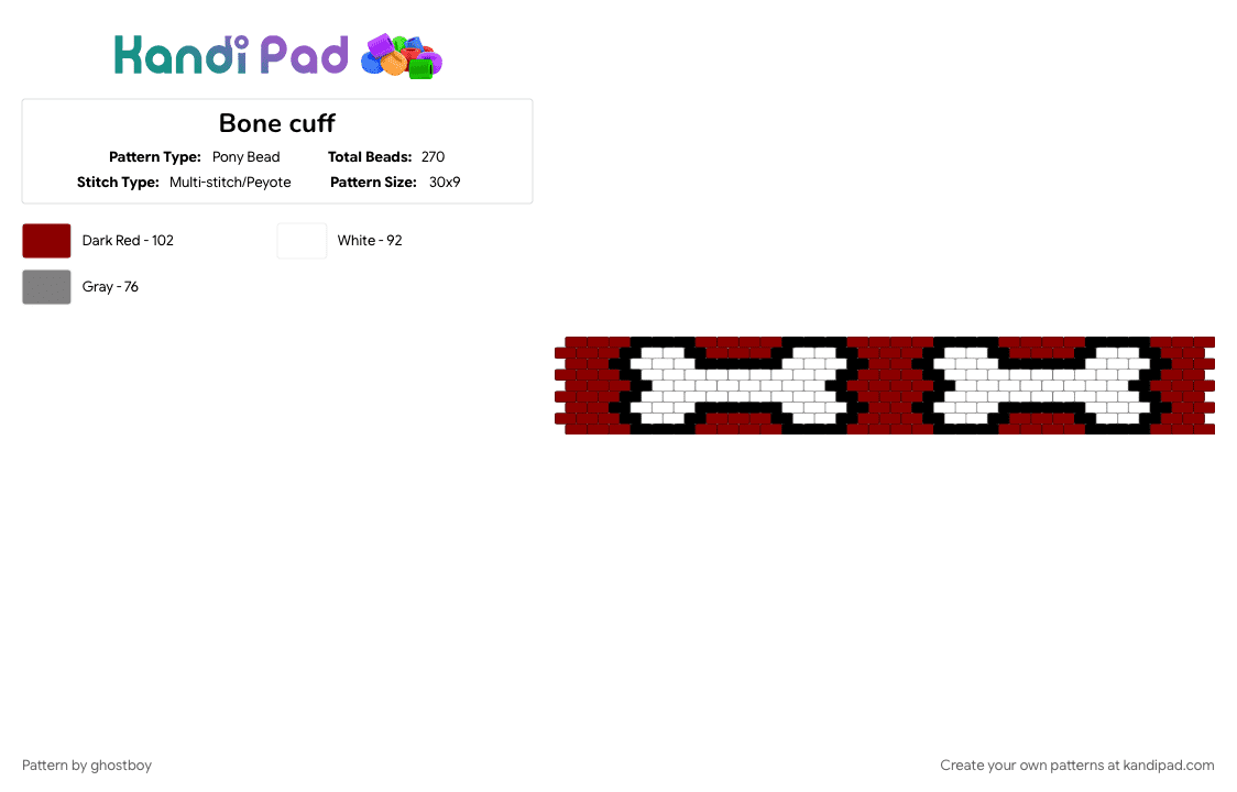 Bone cuff - Pony Bead Pattern by ghostboy on Kandi Pad - 