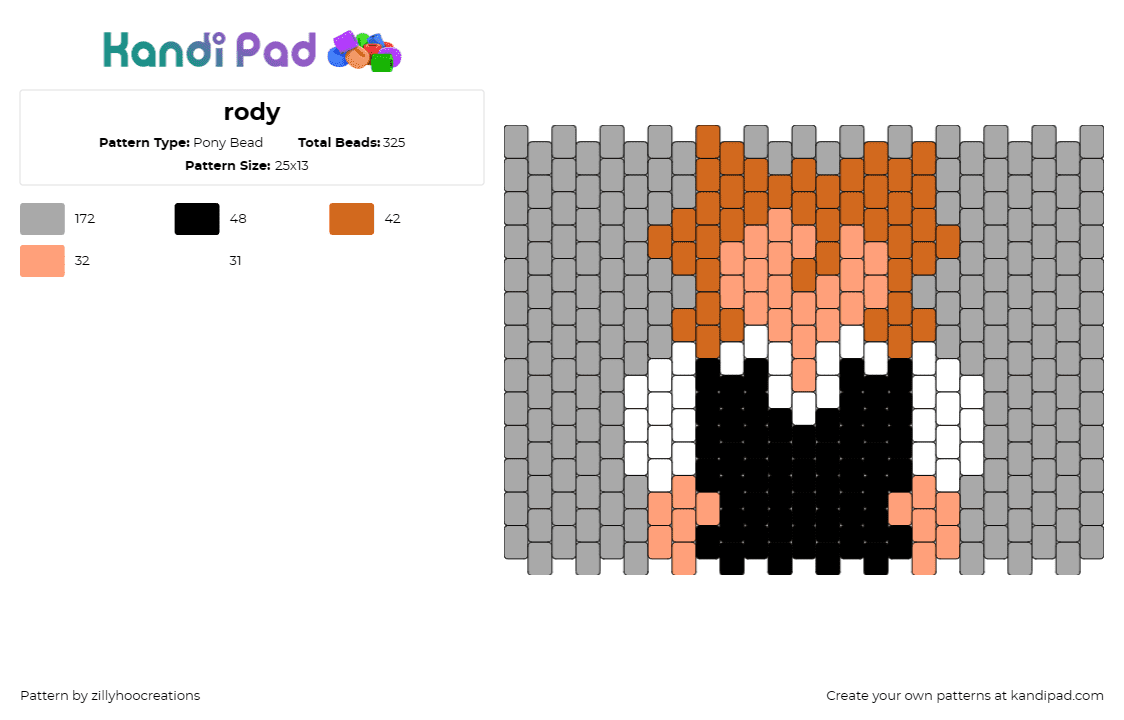 rody - Pony Bead Pattern by zillyhoocreations on Kandi Pad - rody lamoree,dead plate,character,panel,horror,video game,gray,black,orange