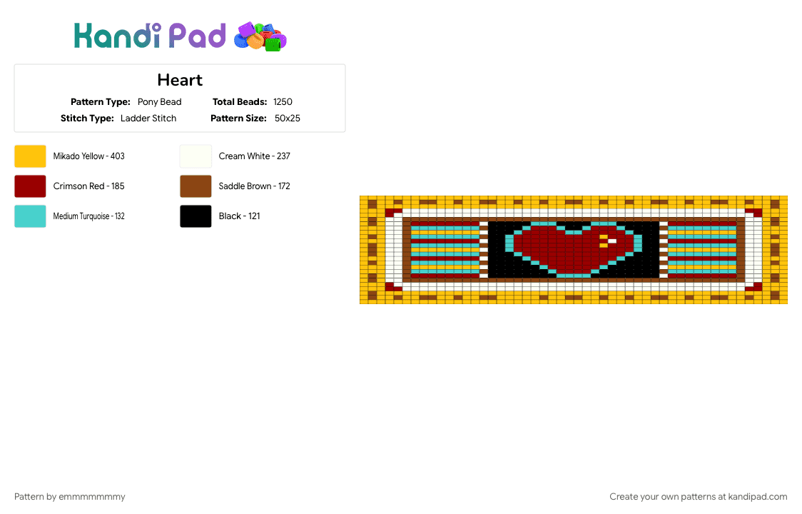 Heart - Pony Bead Pattern by emmmmmmmy on Kandi Pad - red, yellow