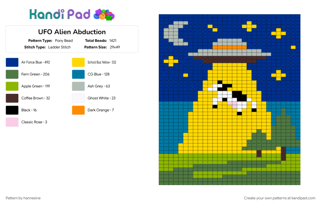 UFO Alien Abduction - Pony Bead Pattern by hannesine on Kandi Pad - blue, green, yellow