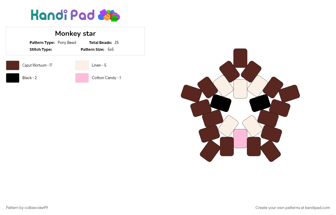 Monkey star - Pony Bead Pattern by colbiecoke99 on Kandi Pad - bannana, brown, cotdjungles, monkey