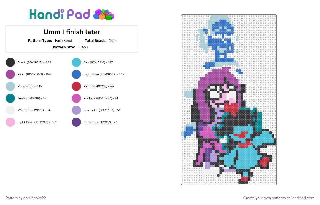 Umm I finish later - Fuse Bead Pattern by colbiecoke99 on Kandi Pad - 