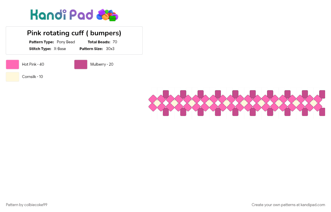 Pink rotating cuff ( bumpers) - Pony Bead Pattern by colbiecoke99 on Kandi Pad - catgirl, deltarune, flowers, mad mew mew, pink, undertale
