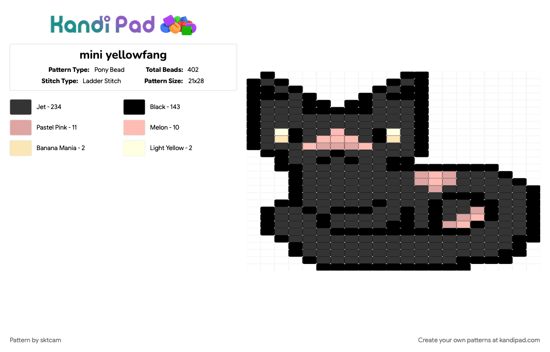 mini yellowfang - Pony Bead Pattern by sktcam on Kandi Pad - beige, black, warren