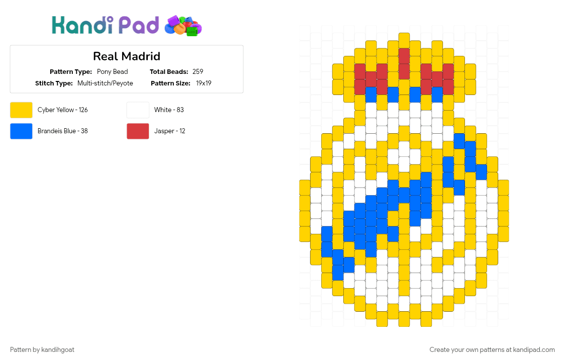Real Madrid - Pony Bead Pattern by kandihgoat on Kandi Pad - yellow
