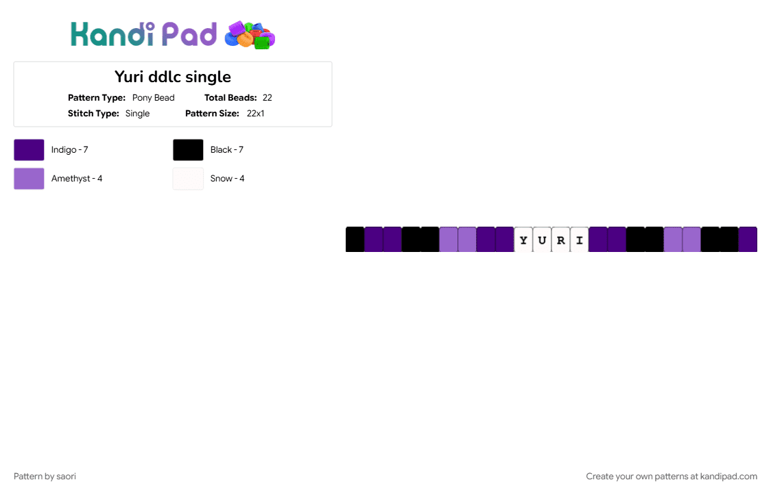 Yuri ddlc single - Pony Bead Pattern by saori on Kandi Pad - ddlc, dont leave me hanging, knife, purple, white, yuri