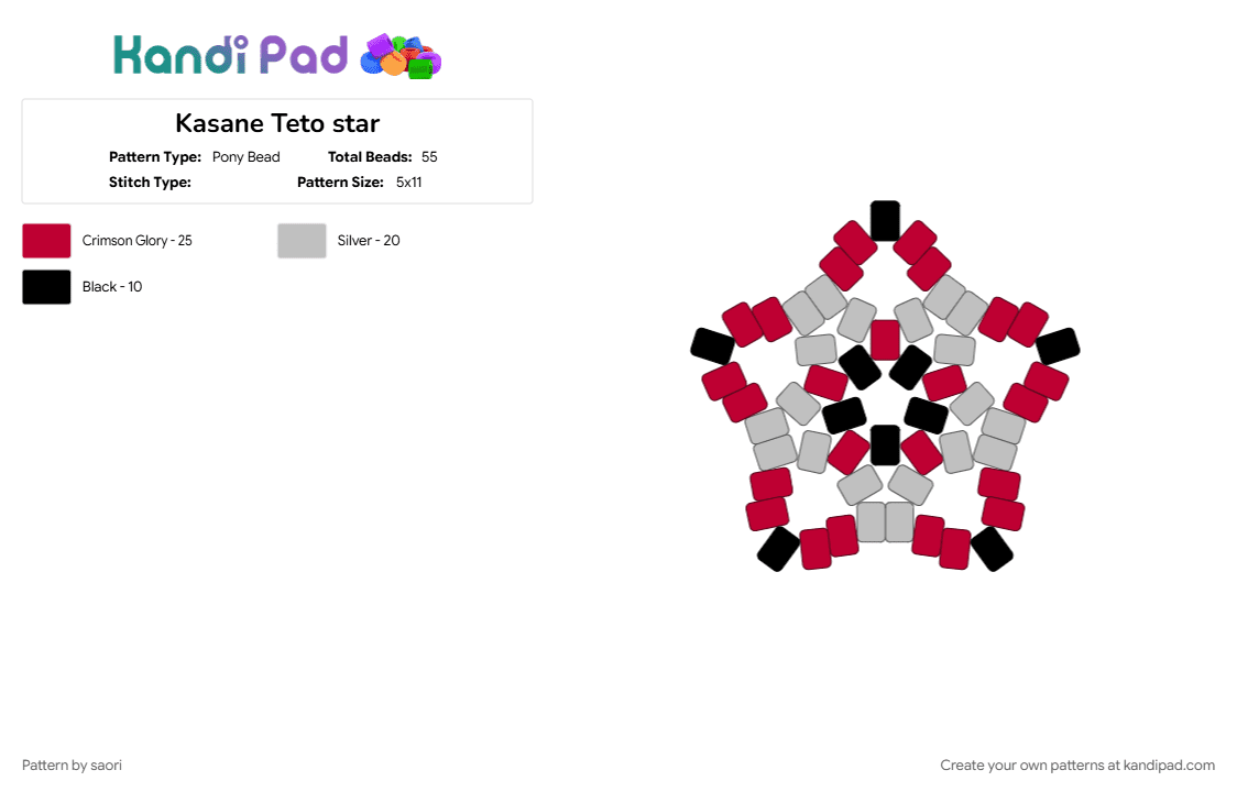 Kasane Teto star - Pony Bead Pattern by saori on Kandi Pad - beige, goon, kasane teto, red, teto, yeyryeyeyeyey