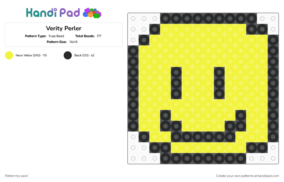 Verity Perler - Fuse Bead Pattern by saori on Kandi Pad - minecraftverity, smiley face, verity, verity mod