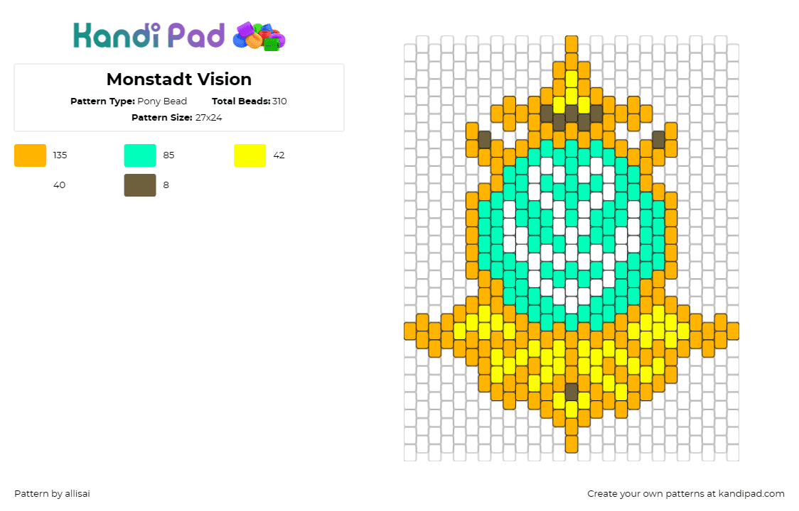 Monstadt Vision - Pony Bead Pattern by allisai on Kandi Pad - vision,genshin impact,monstadt,video game,mirror,gold,green,teal