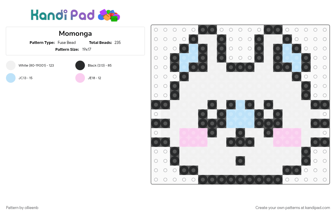 Momonga - Fuse Bead Pattern by ollieenb on Kandi Pad - chiikawa, light blue, pink, white