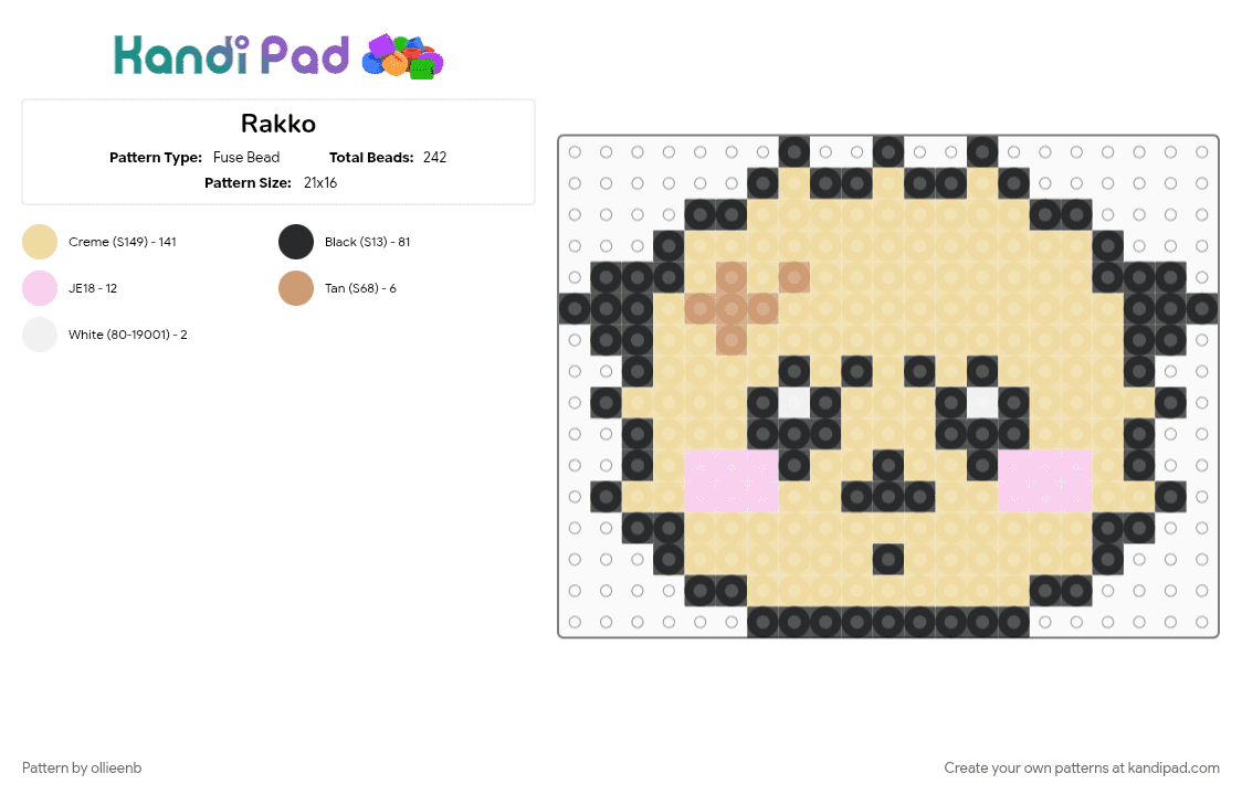 Rakko - Fuse Bead Pattern by ollieenb on Kandi Pad - beige, chiikawa