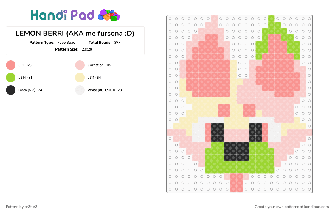 LEMON BERRI (AKA me fursona :D) - Fuse Bead Pattern by cr3tur3 on Kandi Pad - beige, fursona