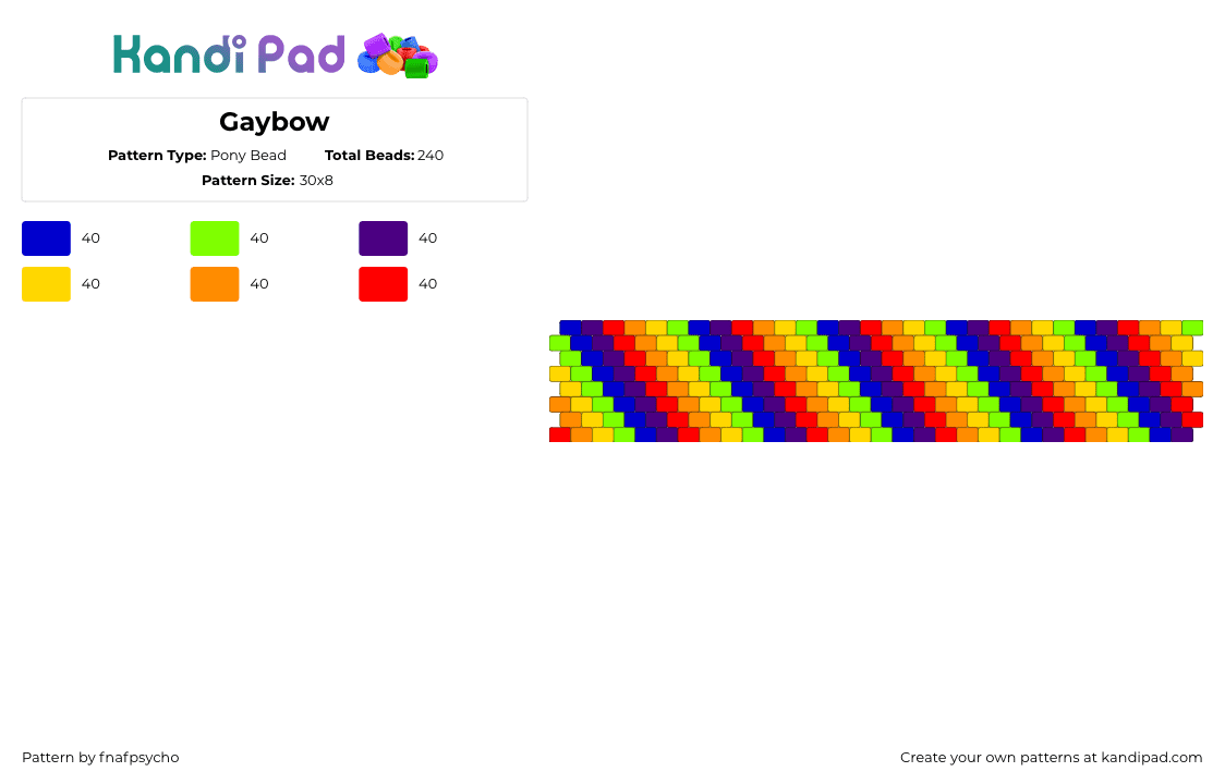 Gaybow - Pony Bead Pattern by fnafpsycho on Kandi Pad - rainbow,gay,pride,diagonal,stripes,cuff