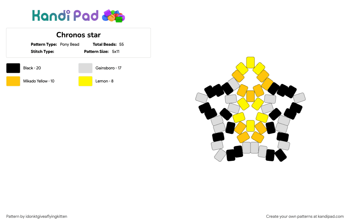 Chronos star - Pony Bead Pattern by idonktgiveaflyingkitten on Kandi Pad - 