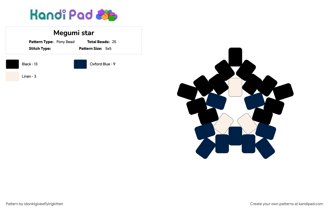 Megumi star - Pony Bead Pattern by idonktgiveaflyingkitten on Kandi Pad - blue, jjk, jujutsu kaisen, megumi, megumi fushiguro