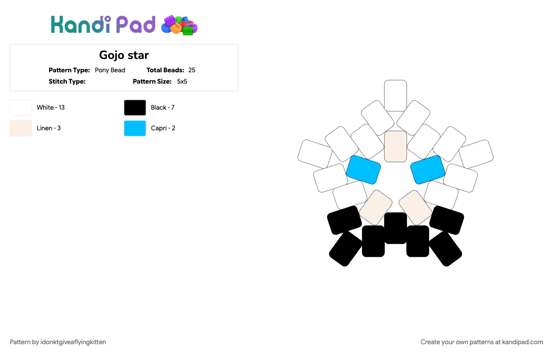 Gojo star - Pony Bead Pattern by idonktgiveaflyingkitten on Kandi Pad - anime, anime character, character, gojo, jjk, white