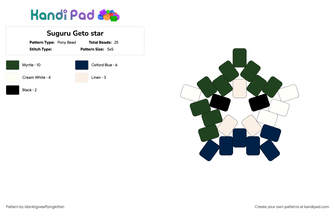 Suguru Geto star - Pony Bead Pattern by idonktgiveaflyingkitten on Kandi Pad - anime, blue, character, geto, jjk, suguru, suguru geto, white