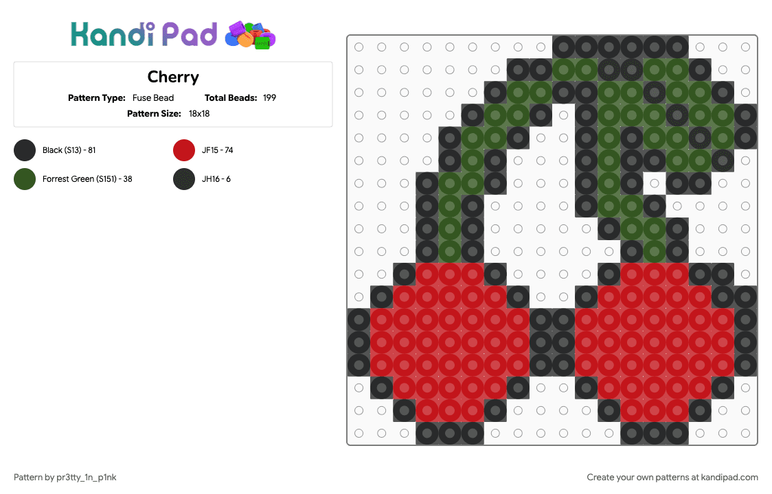 Cherry - Fuse Bead Pattern by pr3tty_1n_p1nk on Kandi Pad - cherry, cute, food, fruit, gold, red